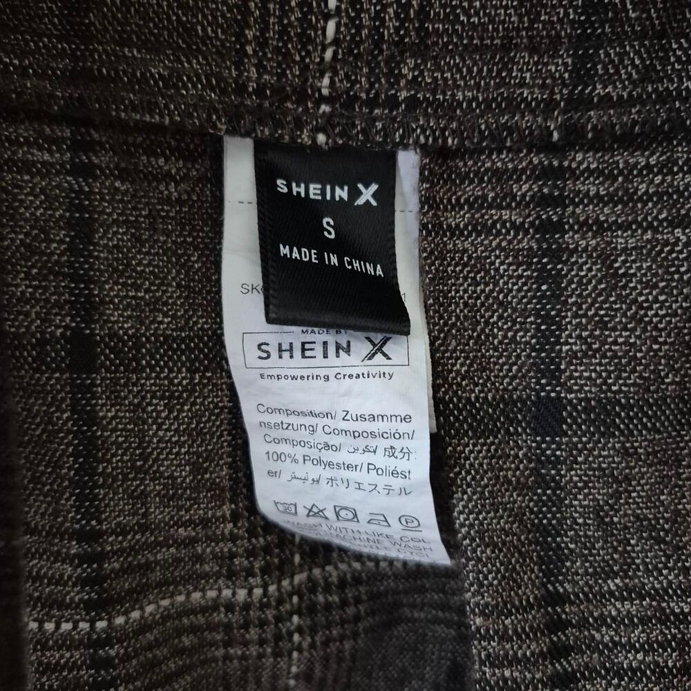 SHEIN Brown Plaid Pleated Belted Mini Skirt Academia Preppy Twee Size Small - Picture 3 of 3
